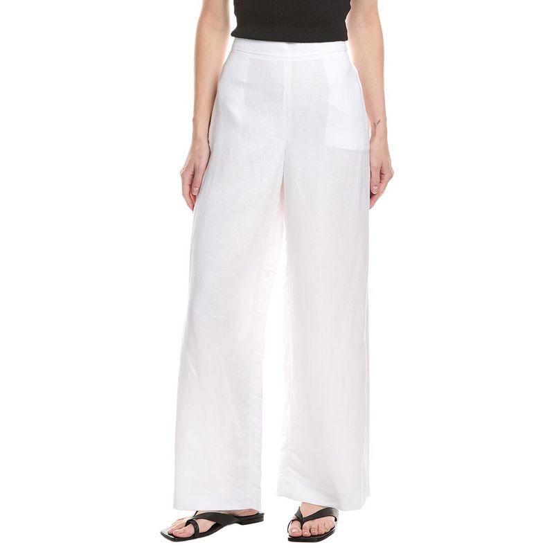 Kenneth Cole Womens Wide Leg Linen-Blend Pant, White